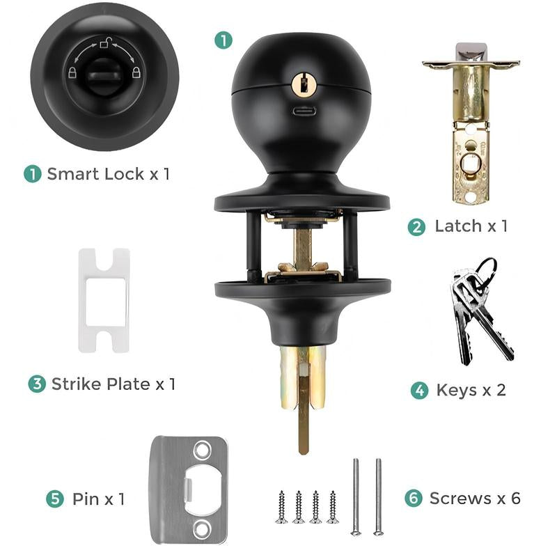 Smart Fingerprint Door Knob, 1Pc Smart Lock with Anti-Theft Function, Intelligent Door Knob with APP Suitable for Rooms, Offices, Apartments, Warehouses, and Garages 2025 #Springtok Gift