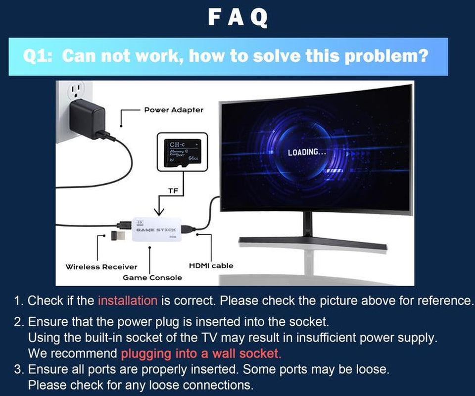 Upgraded Retro Game Stick with 20,000+ Games, 4K Wireless HDMI Output, Plug and Play, Support Including 20+ Emulators Console Communication Cable Multicolor Springtok