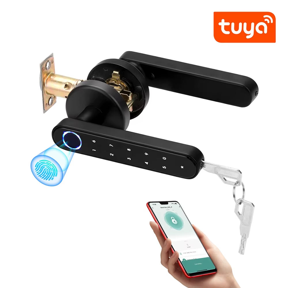 Tuya Smartlife APP Smart Fingerprint Password RFID Card Lock for Indoor Wooden Metal Door