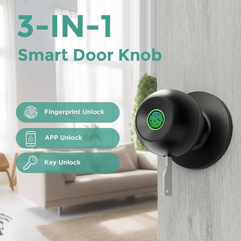 Smart Fingerprint Door Knob, 1Pc Smart Lock with Anti-Theft Function, Intelligent Door Knob with APP Suitable for Rooms, Offices, Apartments, Warehouses, and Garages 2025 #Springtok Gift