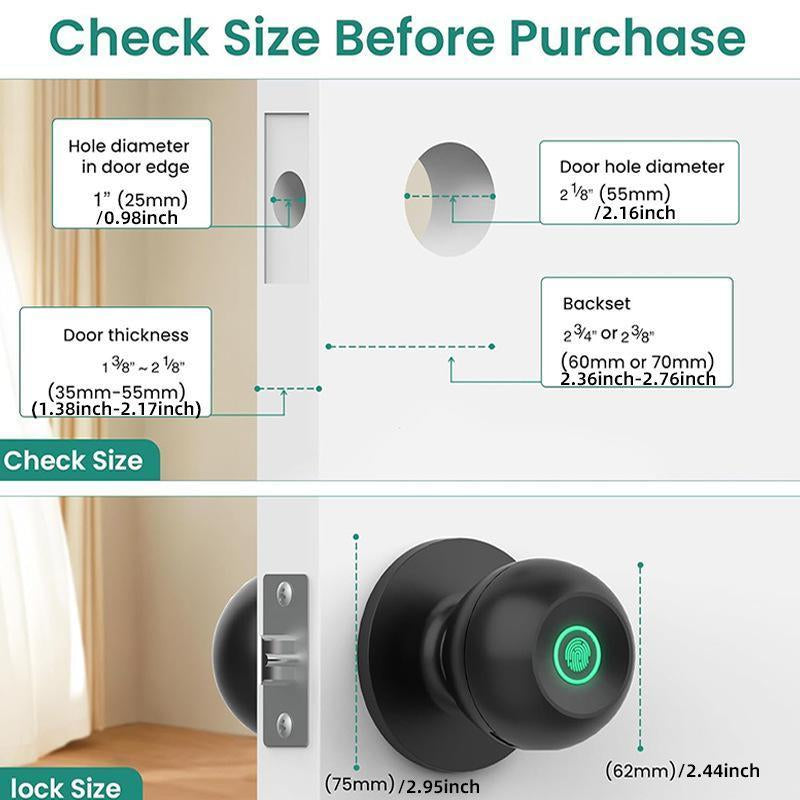 Smart Fingerprint Door Knob, 1Pc Smart Lock with Anti-Theft Function, Intelligent Door Knob with APP Suitable for Rooms, Offices, Apartments, Warehouses, and Garages 2025 #Springtok Gift